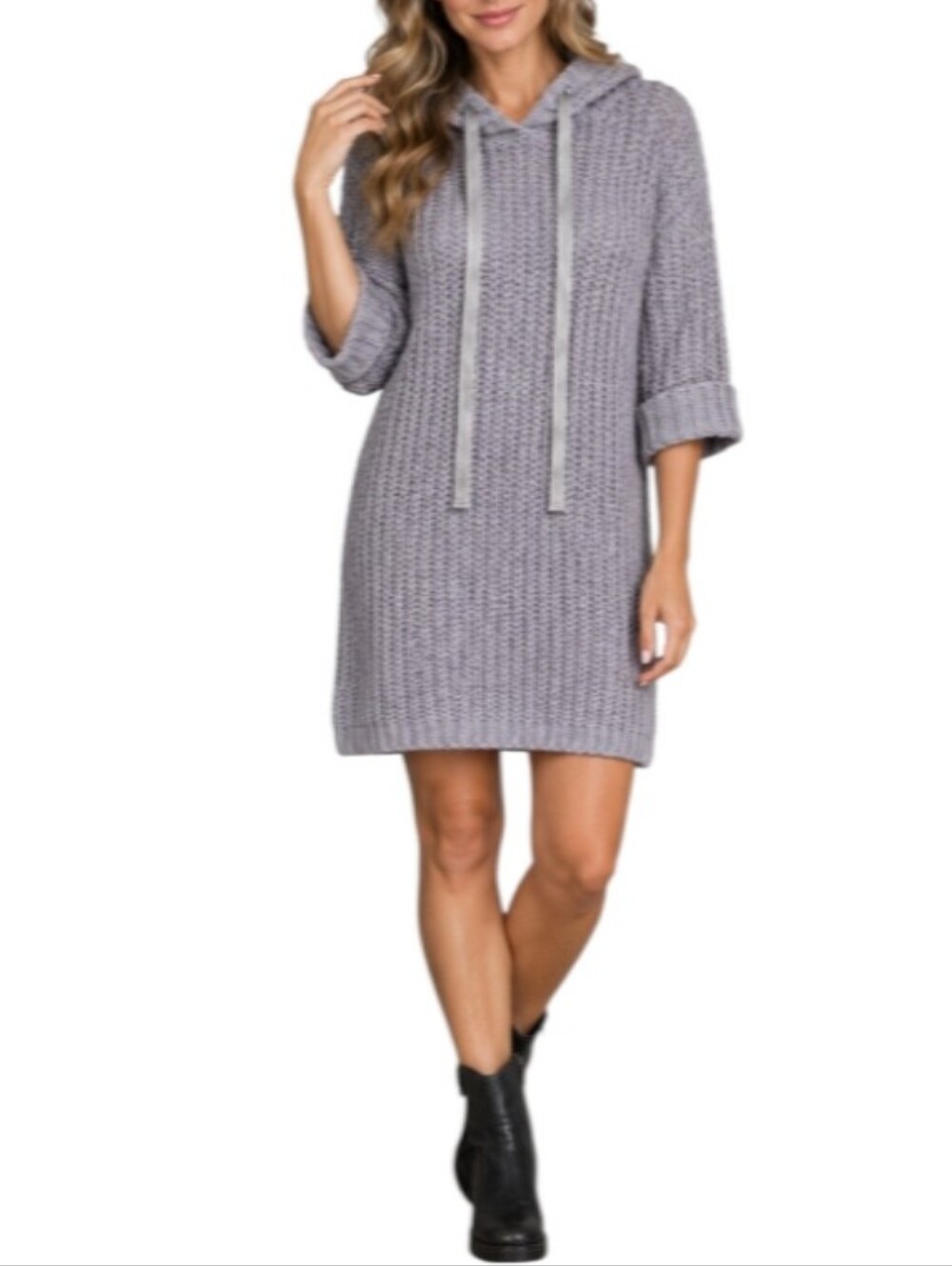 Pol Oversized Knit Chunky Hoodie Gray Sweater